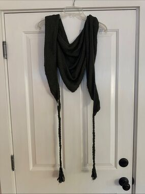silence + noise Black Knit Triangle Wrap with Braided Tassels